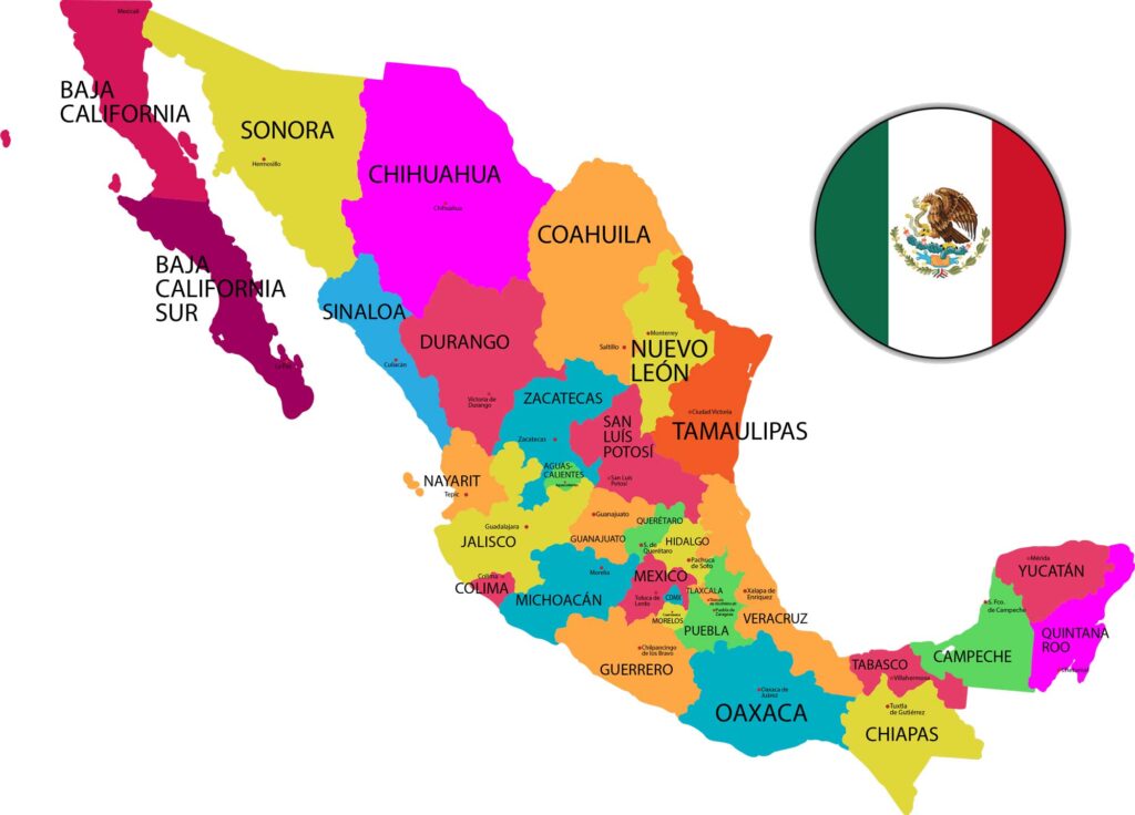 mapa de méxico con nombres